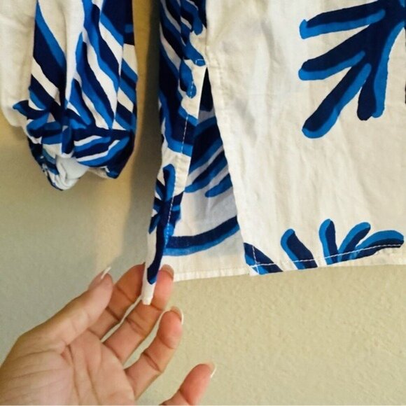ZARA Blue White Printed Blouse Top Women’s Size Small | Lightweight Chic - Picture 11 of 14